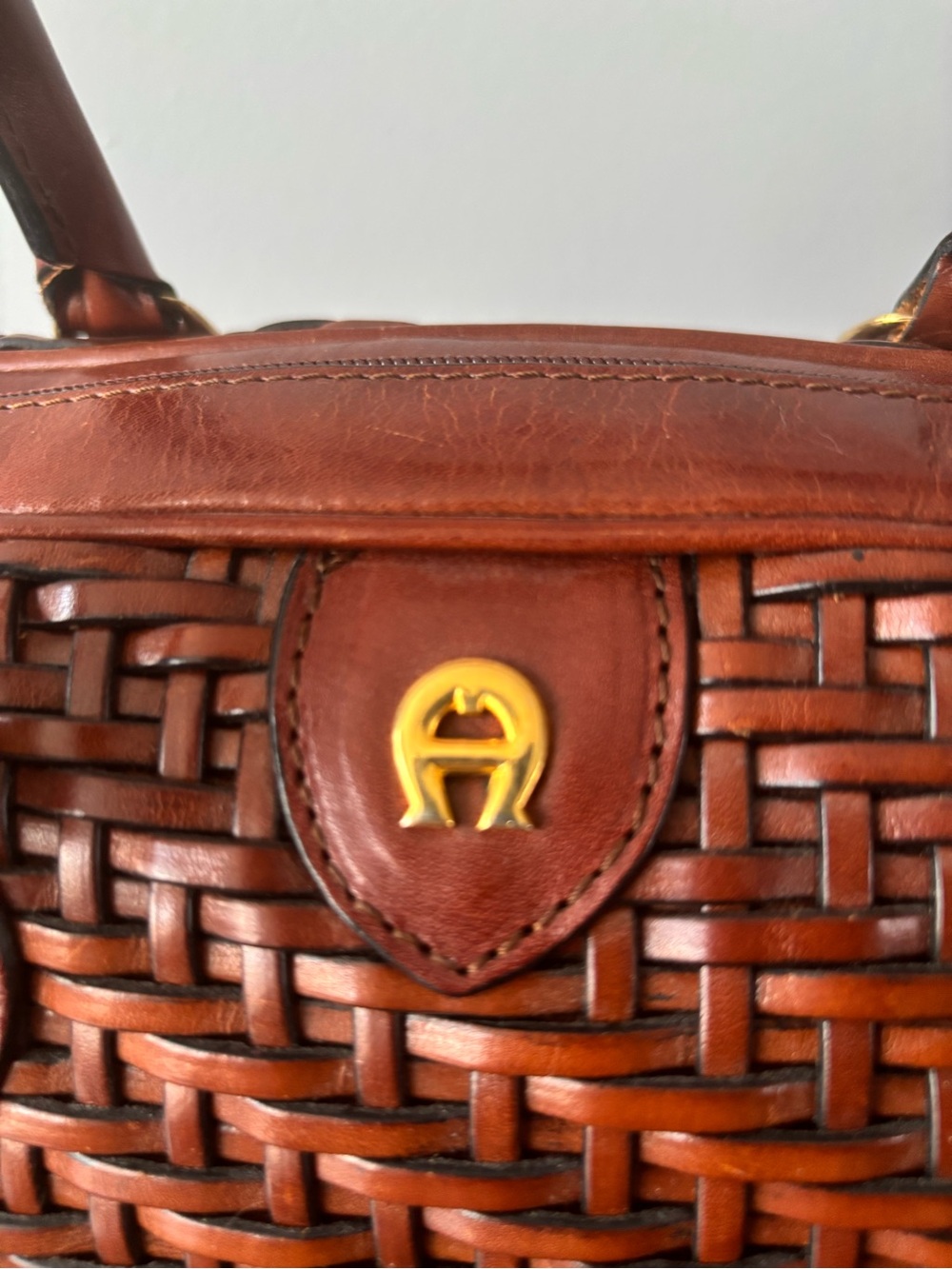 Etienne Aigner Brown Woven Leather Shoulder Bag Two Handle Tassel Charm - Picture 6 of 8